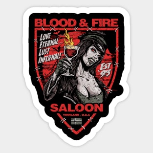 "BLOOD & FIRE SALOON" FRONT AND BACK RED Sticker